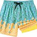 westwolf Men Swim Trunks 5.5 Inch Board Shorts 2 in 1 Swimwear with Compression Liner (Medium, A2 Green Yellow)