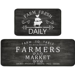 Farmhouse Kitchen Rugs Set of 2,Rustic Kitchen Rugs Farmhouse Style Mat Non-Slip Washable, Farmhouse Kitchen Decor Anti-Fatigue Floor Mat for Kitchen Sink Laundry Room, 17x30+17x47inch Black