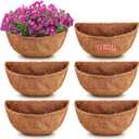 6 Pcs 14 Inch Half Round Replacement Coco Liner Half Circle Coconut Fiber Replacement Coco Liners Hanging Basket for Hanging Basket Wall Hanging Baskets Garden Planter Flower Pot