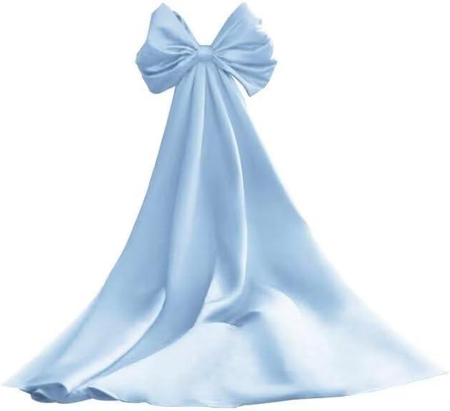 dideyttawl Women Satin Bow Cape for Prom Dress Detachable Sleeves Train for Wedding Dress Homecoming Dress Long Bridal Cape (Baby Blue)