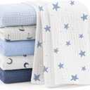 Bearmoss 6 Pack Muslin Burp Cloths for Baby, 100% Cotton Soft Large Burping Cloths for Unisex, Boy, Girl, 23.6" X 23.6" Newborn Essentials Absorbent Milk Spit Up Rags (Blue)