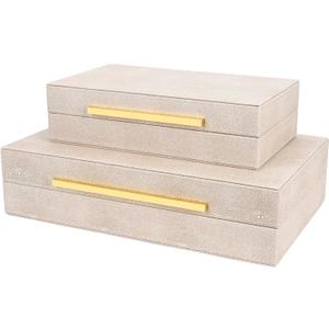 Ivory Shagreen box Set of 2 Faux Leather Decorative Boxes,Large Nesting Storage Decorative Boxes with Lids for Modern Home Decor Stacking Jewelry Box Organizer