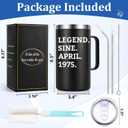 Lifecapido Legend Since April 1975 20oz Insulated Coffee Mug with Lid, Aries Taurus 50th Birthday Gifts for Him Men Dad Husband Uncle, Black