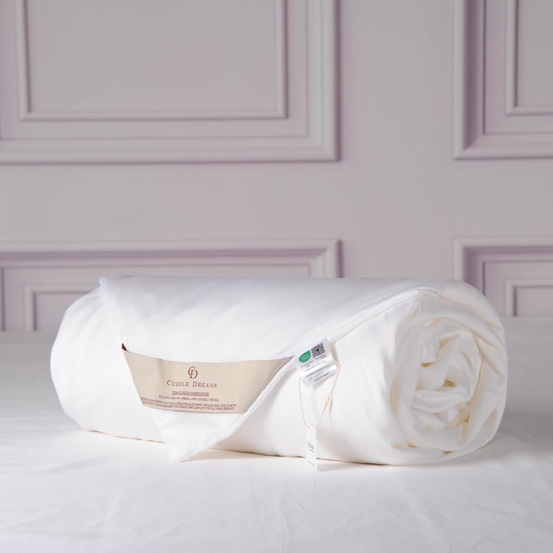 CUDDLE DREAMS Lightweight Silk Filled Comforter for Summer, Detachable Tencel Duvet Cover for Easy Care, Naturally Breathable (White, Queen) (QUEEN, 88 IN x 88 IN)
