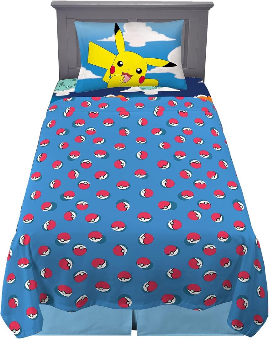 Pokemon Anime Kids Bedding Super Soft Microfiber Sheet Set, Twin, (Officially Licensed Product) by Franco