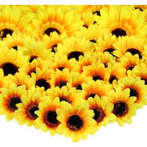 MTLEE 150 Pieces Fake Sunflower Artificial Silk Sunflower Heads Faux Flowers Decoration Yellow Floral Arrangements for Craft Home Party Wedding Decor, 1.57 Inch, 2.75 Inch, 3.5 Inch, 5.1 Inch