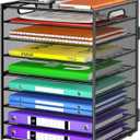 9 Tier Paper Organizer with Handle, Large Capacity Desk Organizer Mesh File Folder Letter Paper Tray Desktop Document Sorter for Classroom, School, and Office Accessories Organization- Black (1 Pack - Black)