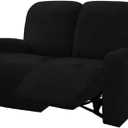 ULTICOR Reclining Love Seat Slipcover, 48" - 65" L, 6-Piece Velvet Stretch Loveseat Reclining Sofa Covers, 2 seat Love seat Recliner Cover, Thick, Soft, Washable (Black)