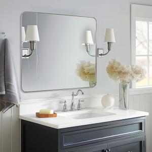ANDY STAR 30x40Brushed Nickel Mirror for Bathroom, Rounded Rectangle Bathroom Mirror, Modern Metal Mirror in Premium Stainless Steel Frame, 1Deep Set Design Hangs Horizontal Or Vertical