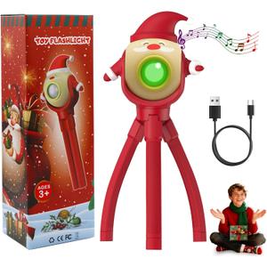 Taikcsut Christmas Kids Flashlight Toy Gifts- Santa, Christmas Gifts,Foldable Octopus Stand, LED with 8 Color Modes & 8 Songs, Gift for Holiday Parties, Camping, Indoor/Outdoor Decor (Santa Claus)