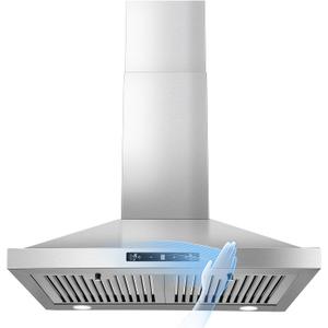 Zomagas 24 Inch Range Hood, Ducted/Ductless Range Hood 450CFM, Wall Mount Kitchen Hood in Stainless Steel, Gesture Sensing & Touch Control, 3 Speed Fan, 2 Pcs Baffle Filters