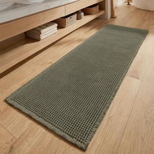 MIULEE Waffle Bathroom Runner Rugs, Super Absorbent Non Slip Bath Rug, Upgraded Soft Quick Dry Washable Boho Long Bath Mat with Tassels for Hallway Laundry Room Bedroom, 2'x6' (24"x72"), Green