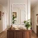 Wavy Mirror for Wall, White Squiggly Mirror with Solid Wood Frame, Modern Decorative Wall Mirror Vanity Mirror for Bathroom Bedroom Living Room Dining Room Entryway