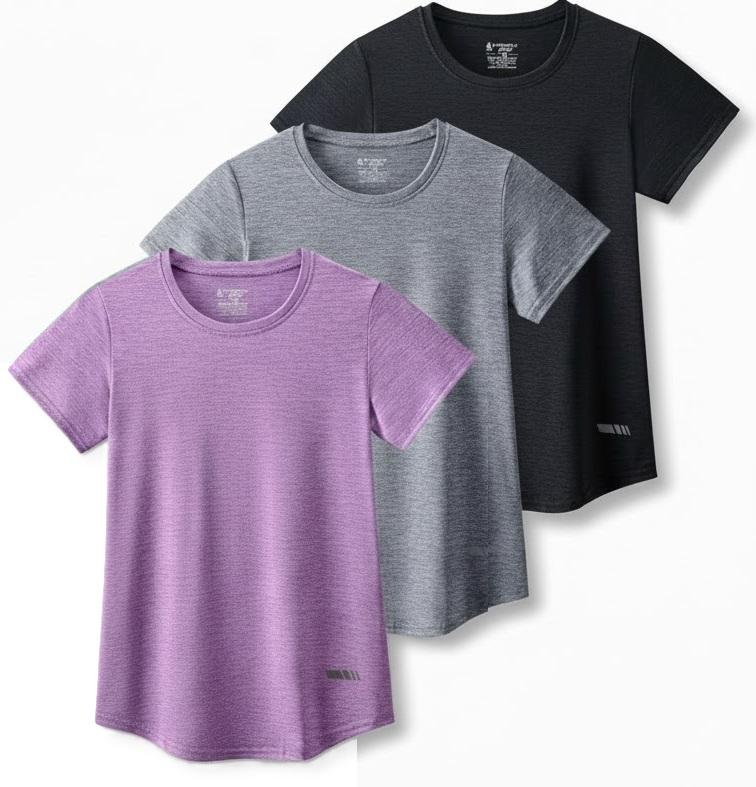 3 Pack: Women's Dry Fit Short Sleeve T Shirts, Athletic Workout Tee Tops for Gym Yoga Running (Gray/Black/Light Lavender) S