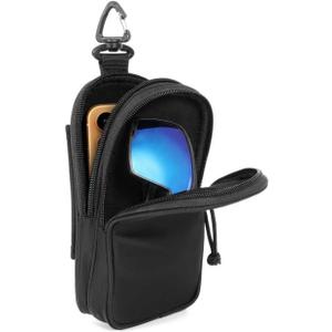 Backpack Strap Pouch for Smartphone and Sunglasses,Double Pocket for Large Phone and Sport Glasses,Waterproof Shoulder Attachment Tactical Case with Zipper for Outdoor Hiking Camping Travel (1, Black)