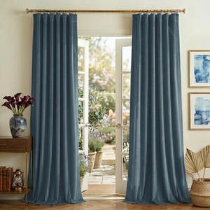 NICETOWN Slate Blue Velvet Curtains 108 inch Long 52 inch Wide 2 Panels, Back Tab Rod Pocket with Pleat Tape Blackout Window Treatment for Living Room and Bedroom, Extra Long Luxurious Drapes