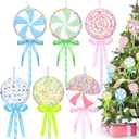 6 Pcs Pastel Lollipop Candy Land Christmas Ornaments Set, Assorted Cute Macaron Color Flat Lollipop Dessert Hanging Pendant Decorations for Xmas Tree, Kids Birthday Party, Home Holiday Decor Supplies