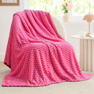 BEDELITE Fleece Throw Blanket for Couch & Bed - 3D Jacquard Decorative Hot Pink Blanket, Super Soft and Cozy Warm Fuzzy Blanket All Seasons Suitable, 50x60Inches