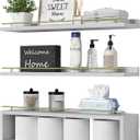 WOPITUES Floating Shelves for Wall 24 inch with Cube Shelf, Wall Shelves with Metal Rail for Decor, Bathroom Organizers and Storage, Over Toilet Shelves for Bathroom, Toilet Paper-White&Gold