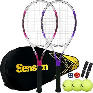 Senston 27" Adult Tennis Racket Set Durable Lightweight Vibration Dampening | Anti-sweat ergonomic grip, aerospace aluminum frame, big sweet spot, smooth power swings