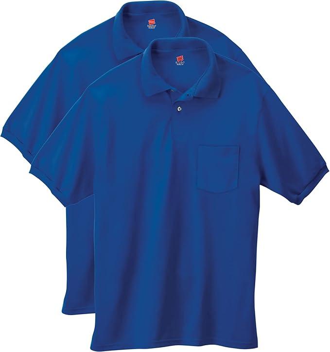 Hanes Men's Short-Sleeve Jersey Pocket Polo (Pack of 2) Dark Blue M