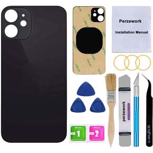 OEM Rear Back Glass Replacement for iPhone 12 6.1 inches with Reparing Toolkit and Pre-Installed Adhesive (Black)