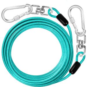 jenico Dog Tie Out Cable: 30 ft Dog Lead for Yard - Heavy Duty Chain Leash Outside for Small Large Dogs Up to 500 lbs - Outdoor Dog Runner Tether (Teal)