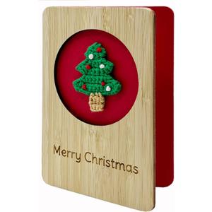 Della Stella Wooden Christmas Greeting Card, Handmade Christmas Card with Knitted Tree, Merry Christmas Card For Friends, Family