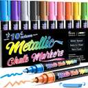 Metallic Liquid Chalk Markers for Chalkboard -10 Colors Wet Erase Window Marker Pens with 6mm Reversible Bullet & Chisel Tip for Glass, Calendar Boards, Car Decorations, Auto, Bistro, Mirror, Business (Multicolor)