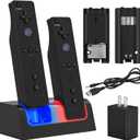 Remote Controller Charger for Wii/Wii U with 2 Pack 2800mAh Rechargeable Battery Pack, 2 Port Charging Station for Wii Controller, Remotes are not Included (5.1 * 2.3 inches, Black)