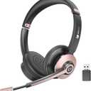 Wireless Headset with Mic for Work, Bluetooth Headphones with Microphone Noise Canceling & USB Dongle, Handsfree 26+ Hours Battery & Mute Button, for Office/Call Center/Laptop/MS Teams/Conference