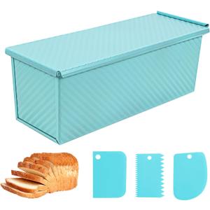 Blue Pullman Loaf Pan with Lid, 2.2LB Bread Loaf Pan, PFTE &PFOA Free Non-Stick Surface Ensure Safe and Healthy Baking, Unique and Reliable Bread Pan Add A Touch of Elegance to Your Kitchen