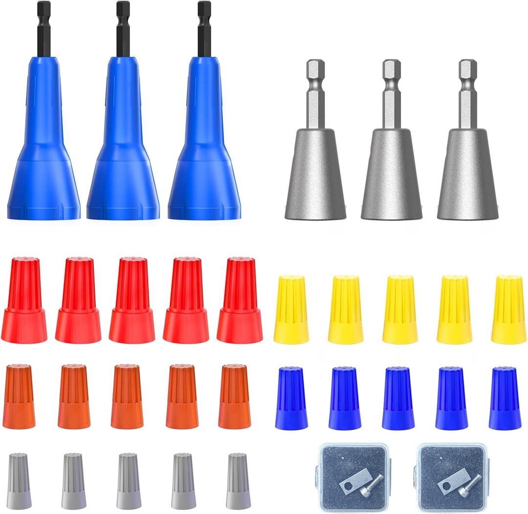 BURMONG Wire Twister Tool Set25 Wire Nuts + 3 Metal Wire Twisters + 3 Plastic Wire Connectors + 2 Replacement Blades, Complete Wire Connector & Twisting Tool Set for 1022 AWG