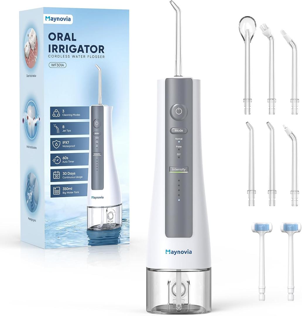 Water Flosser Cordless for Teeth, Water Pick Oral Irrigator with U Shaped Nozzle, 40150 PSI DIY Mode, 350ML Large Tank, Rechargeable Portable Dental Flosser for Braces & Adults (White)