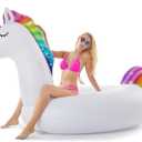 Jasonwell Giant Inflatable Unicorn Pool Float Floatie Ride On with Fast Valves Large Rideable Blow Up Summer Beach Swimming Pool Party Lounge Raft Decorations Toys for Kids Adults