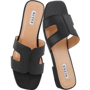 BCTEX COLL Women's Flat Sandals Comfortable Summer Open Toe Slip On Dressy Slide Sandals (8, Black)