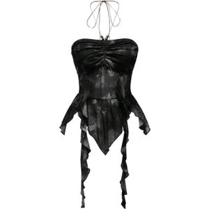 GORGLITTER Women's Halter Crop Y2k Tube Tops Asymmetrical Ruffle Hem Backless Cami Black Small