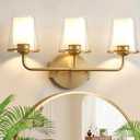 VbiTmn Gold Vanity Light, Brushed Gold Bathroom Light Fixtures, Vintage Bathroom Lights with Dual-Layer Glass Shades, Antique Brass Finish for Bathroom Mirror, Bedroom, Hallway 3-Light
