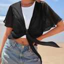MEROKEETY Women's Summer Lightweight Sheer Shrugs Tie Front Chiffon Cardigan Cover Up Shawls for Evening Dresses (Black, XL)
