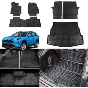 Floor Mats Compatible with 2019-2024 2025 Toyota Rav4 Cargo Liner Trunk Mat TPE All Weather Back Seat Cover Protector 2024 Rav4 Accessories (Trunk Mat+Backrest Mats+Floor Mats)