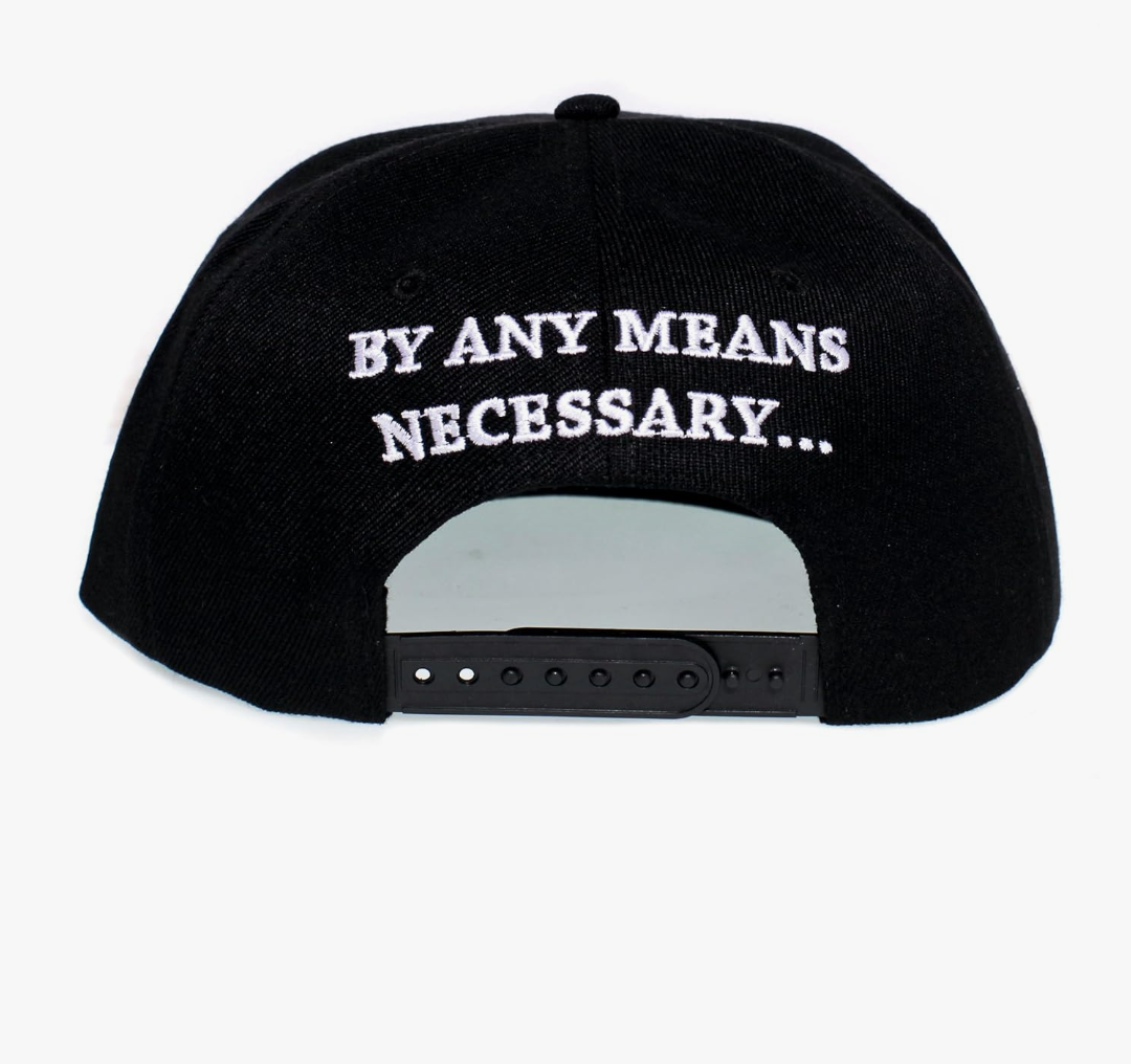 X Hat 3D Embroidered by Any Means Necessary Cap Black Snap Closure