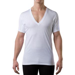 Men's Sweatproof Undershirt - Cotton Deep V Neck - Original Fit - with Sweat Pads (White) S