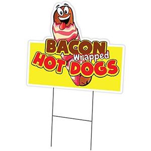 Bacon Wrapped Hot Dogs 12" x 16" Yard Sign & Stake Advertise Your Business Stake Included Image On Front Only Made in The USA