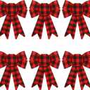 CCINEE 6 PCS Red Buffalo Plaid PVC Christmas Wreath Bows, 8.3"11.2" Xmas Plastic Bows Decorations Christmas Tree Ornaments for Home Party Indoor Outdoor Decoration Gift (Red and Black)