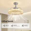 Crystal Ceiling Fans with Lights, 21" Fandelier Ceiling Fan with Light and Remote 6-Speed Wind, Dimmable LED, Chandelier Ceiling Fan for Bedroom Dining Room Living Room, 22 INCH