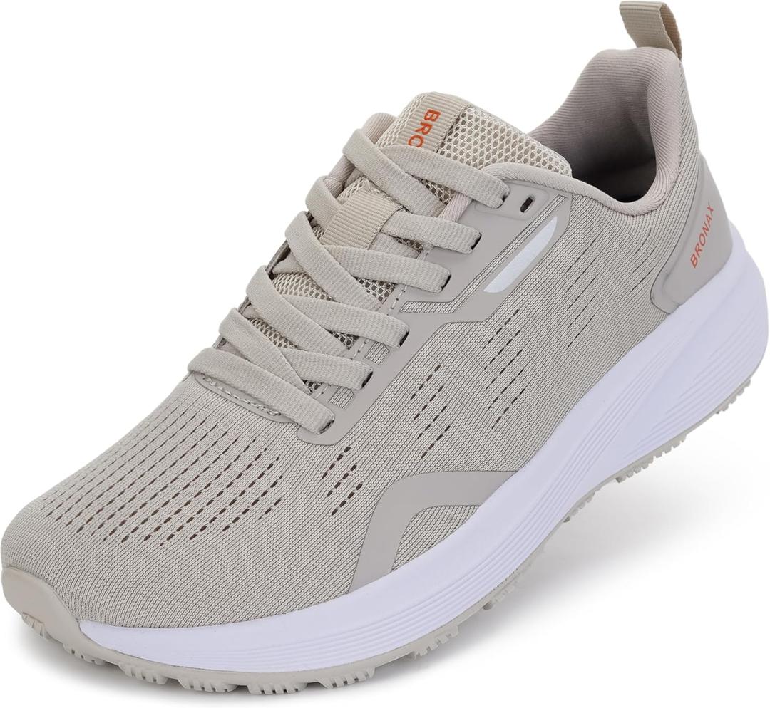BRONAX Women's Wide Toe Box Road Running Shoes | Wide Athletic Tennis Sneakers with Rubber Outsole (8 Wide, S73 | Beige)