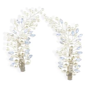 Pearl Rhinestone Alligator Hair Clips, Bendable Wedding Hair Pieces for Bridal Women, Set of 2 (Silver)