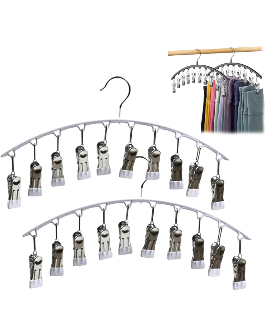 Leggings Hanger, Closet Organizers and Storage with 10 Clips, Legging Organizer for Closet Hanging, Holds Leggings/Jeans/Hats/Shorts/Socks (2pcs-White)