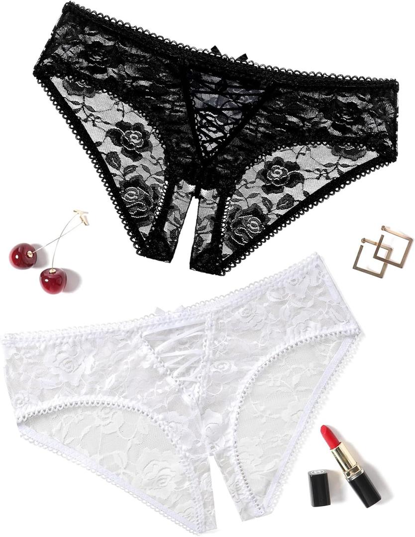 Avidlove Women Lace Panties Floral Lace Briefs Sexy Hollow Out Underwear Crisscross Strappy Boyshorts (L)