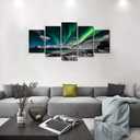 EPHANY Green Sky Night Painting - 5 Pieces Wall Art Art - Aurora Scenery Painting on Canvas Landscape Stretched and Framed Canvas Paintings Ready to Hang for Home Decorations Wall Decor, 40"x20"